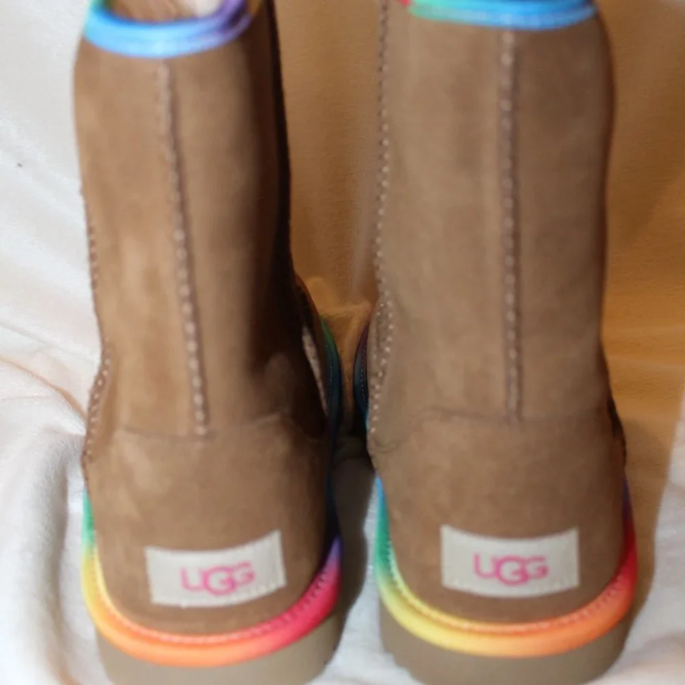 NIB UGG WOMEN'S CHESTNUT SUEDE SHEARLING CLASSIC SHORT‎ BOOTS PINK PURPLE